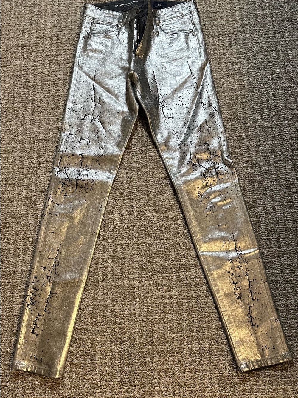 AG Farrah Skinny Ankle Metallic Silver High Rise Jeans Size 23R
